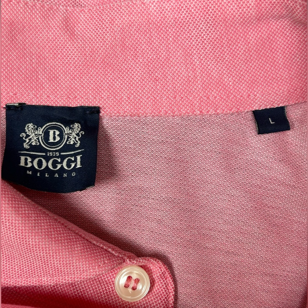 Boggi Milano Pink Filo di Scozia 100% Cotton Knit Button Front Polo Men’s Large - Picture 5 of 8
